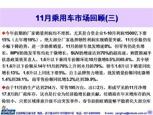乘联会：2015年11月份乘用车市场现状及未来展望